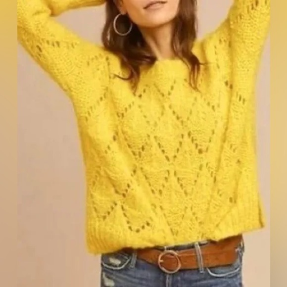 Sleeping on Snow Anthropologie bright lights yellow sweater Small - Picture 1 of 8